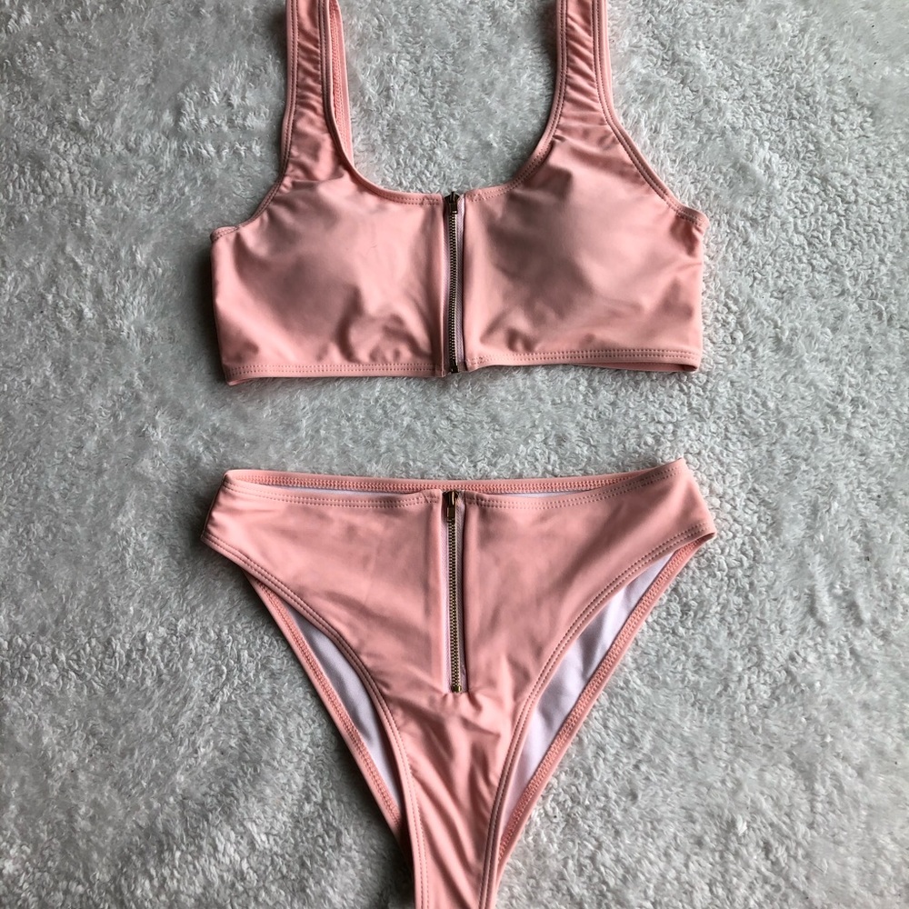 Pink Zipper Front Bikini